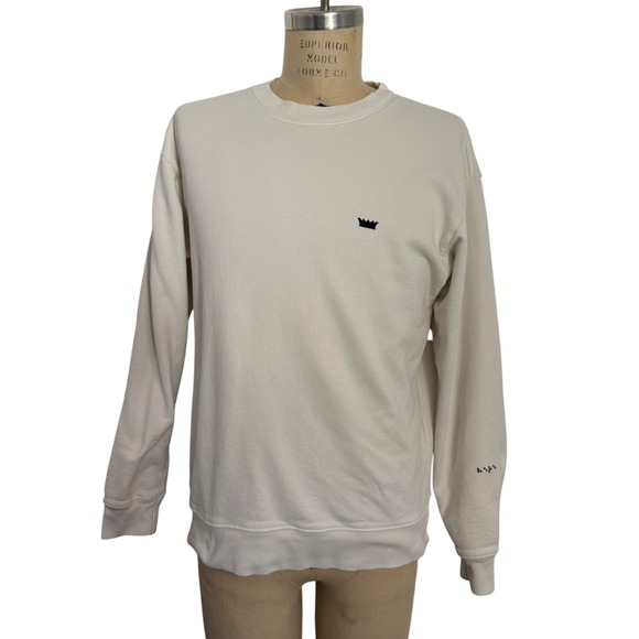 NAIYO Other - NAIYO Sweatshirt Mens Medium Cream Embroidered Crown Logo Crew Neck Pullover